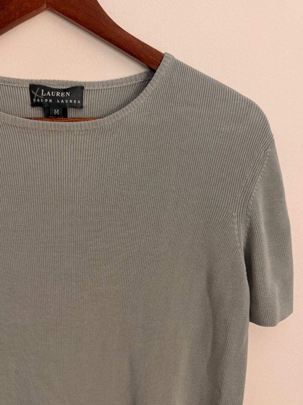 Vintage Lauren Ralph Lauren Sage 100% Silk Ribbed Top, Size M, Excellent Conditi
